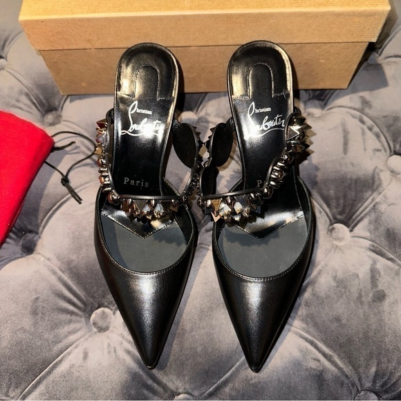 New Size 35.5 Christian Louboutin Miss Goldora 85 Black Backless Mule Heel - Picture 4 of 16